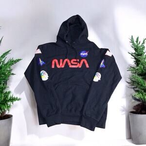 NASA Hoodie Mens Black Long Sleeve Sweatshirt Bowery Supply Co Graphic Small